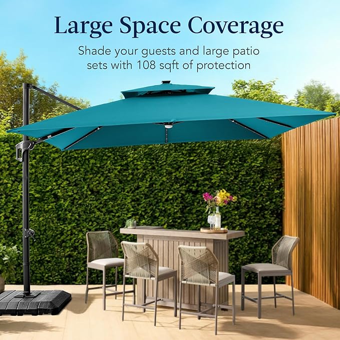 Best Choice Products 9x12ft LED Cantilever Patio Umbrella w/Base Included & - Image 4