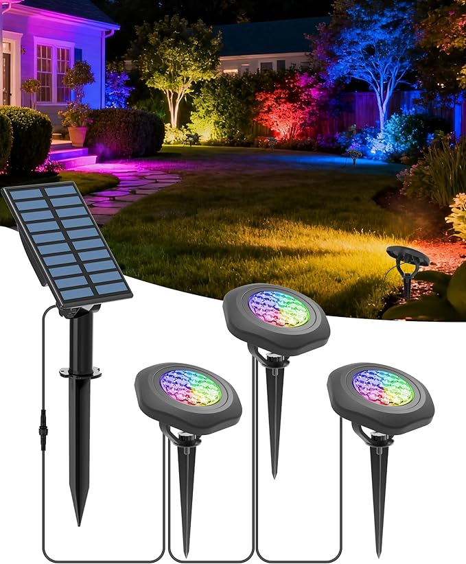 CORESLUX Solar Spot Lights Outdoor Waterproof IP68, 3-in-1 LED Color Changing by CORESLUX