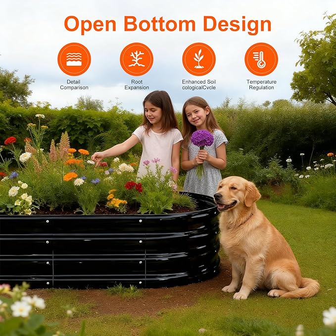 Raised Garden Bed Outdoor 2 Sets Oval Large Coating Metal Planter Box - Image 7