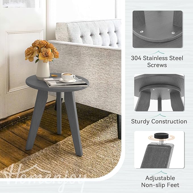 HDPS Outdoor Side Table, Small Round Side Table Weather-Resistant, Outdoor Side - Image 5