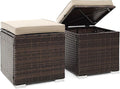 Tangkula 2 Pieces Patio Ottomans, Patiojoy Hand-Woven PE Rattan Side Table by TANGKULA