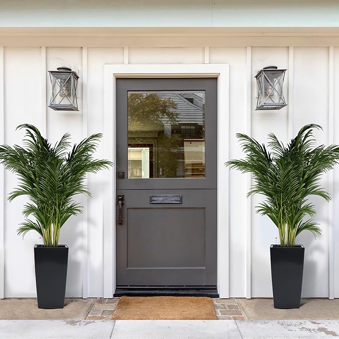 GarveeLife 16 in Tall Planters Set of 2, Outdoor＆Indoor Black Planter Pots - Image 8