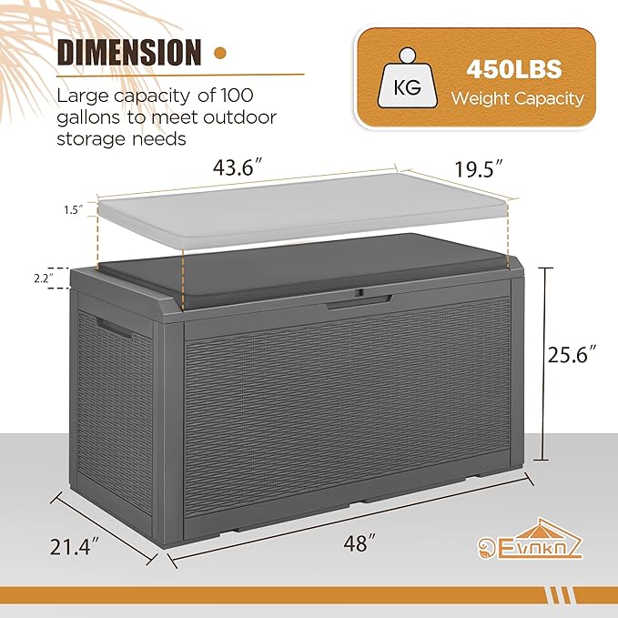 Devoko 100 Gallon Waterproof Large Resin Deck Box Outdoor Storage Box Indoor - Image 6