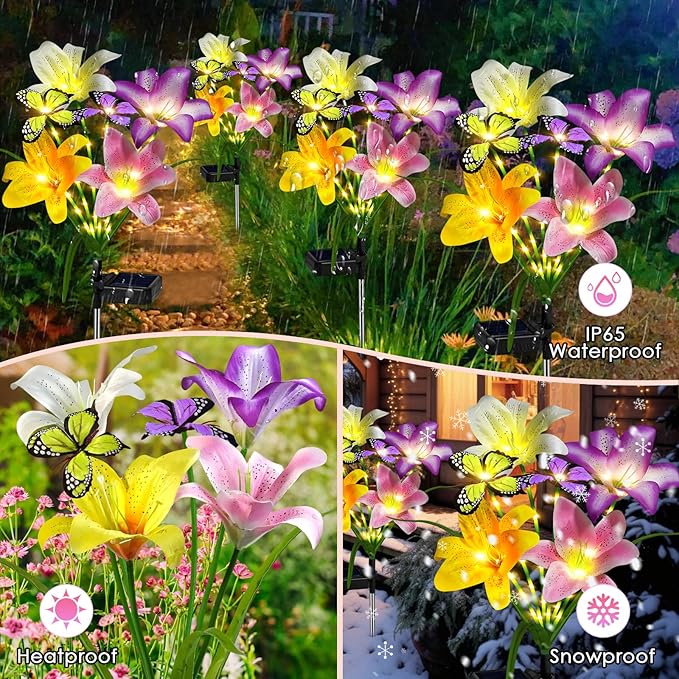 Solar Garden Lights Outdoor, 4 Pack Flower Lights - Image 3