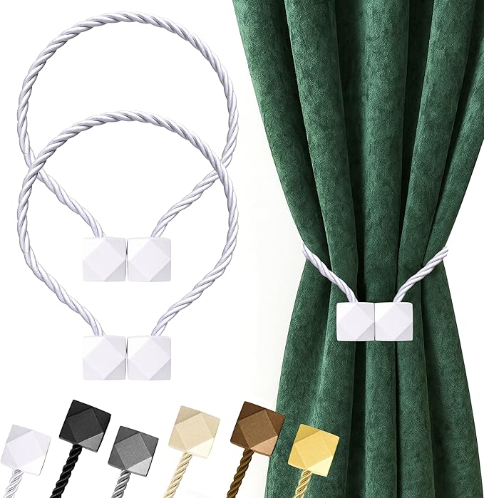 Hion Magnetic Curtain Tiebacks White 2pcs, Curtain Tiebacks Buckles Holdbacks by Hion