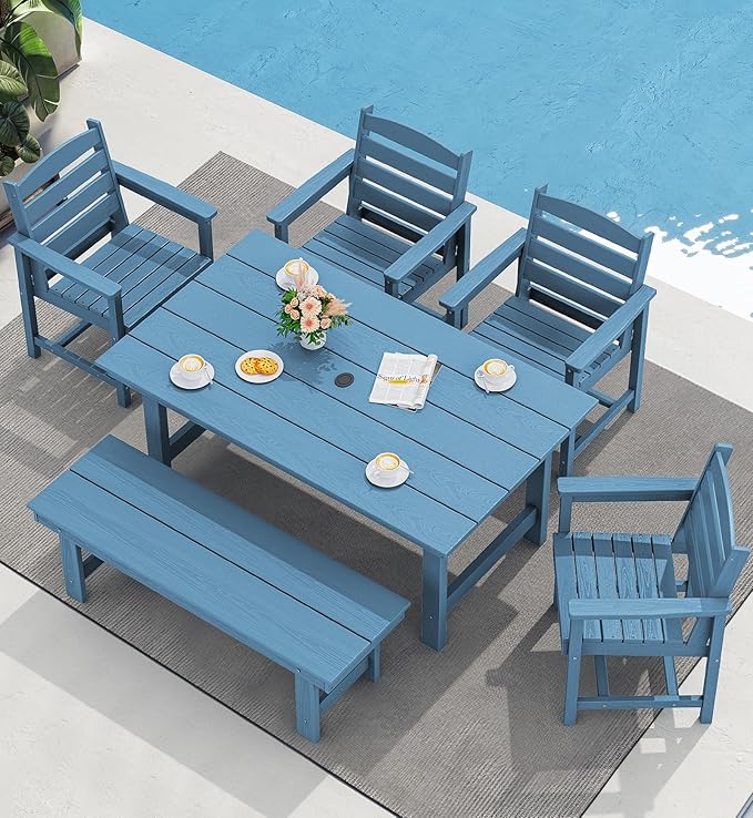 SERWALL Patio Dining Table and Bench Set by SERWALL