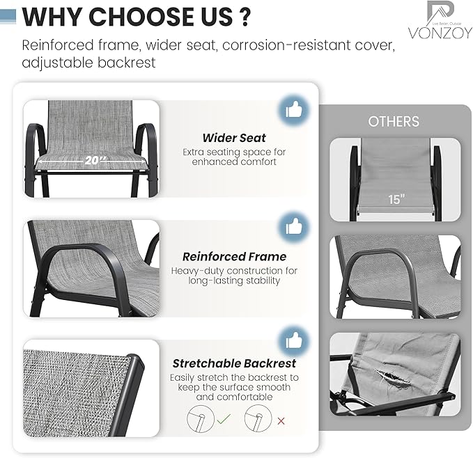 Patio Dining Chairs Set of 8, Outdoor High Stacking Chairs，Breathable Seat - Image 5