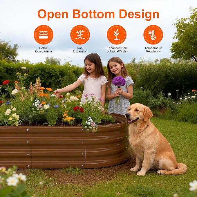 Raised Garden Bed Outdoor 2 Sets Oval Large Coating Metal Planter Box - Image 7