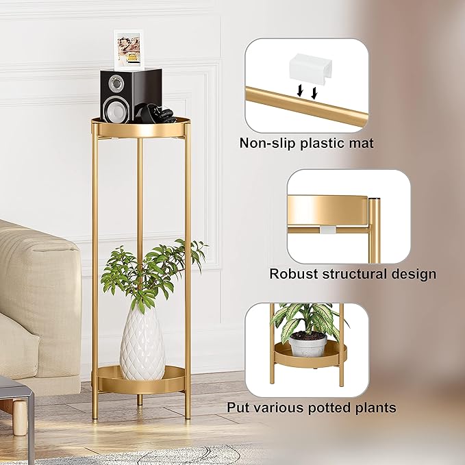 Metal Gold Tall Plant Stand Indoor or Outdoor - Image 2