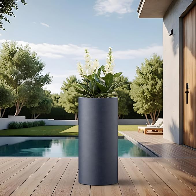 Kante 23.6 Inch Tall Cylindrical Planter, Large Round Plant Pots - Image 6