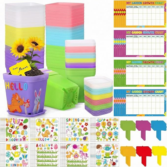 Capoda 48 Sets Garden Flower Pots Crafts Kit DIY Spring Plastic Seedling by Capoda