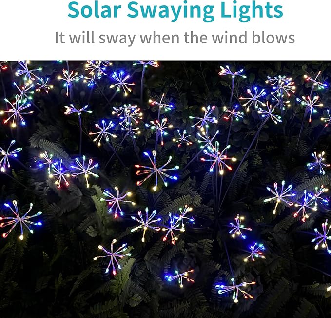 JJGoo Solar Garden Lights, New Upgraded 2 Pack Solar Swaying Starburst Light - Image 3
