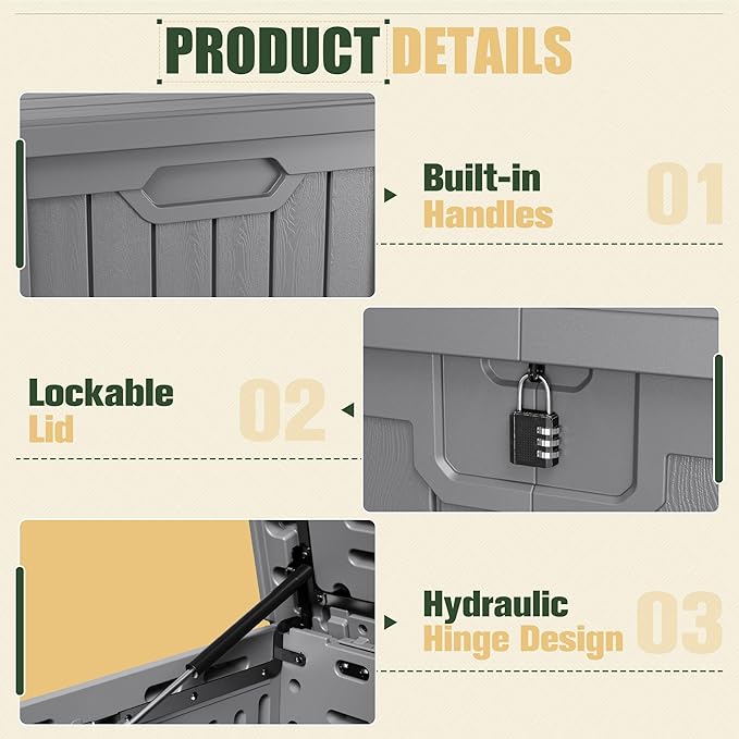 JUMMICO 250 Gallon Outdoor Resin Deck Box - Image 2
