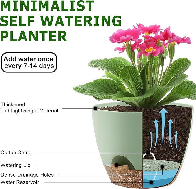Plant Pots 10/9/8 Inch Self Watering Pots, Plastic Flower Pots, Nursery - Image 4