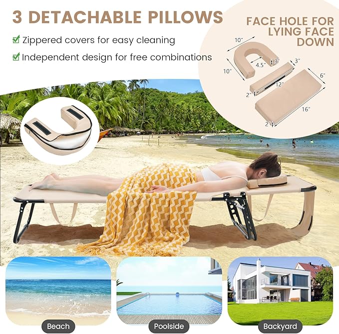 GYMAX Tanning Chair, 350lbs Beach Lounge Chair - Image 3