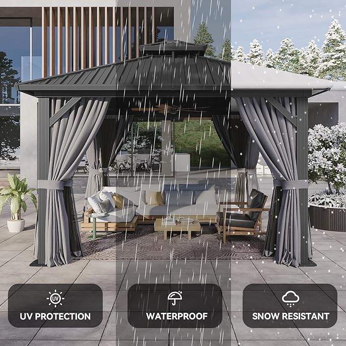 Aoxun 12'x12' Hardtop Gazebo, Aluminum Frame Canopy - Image 8