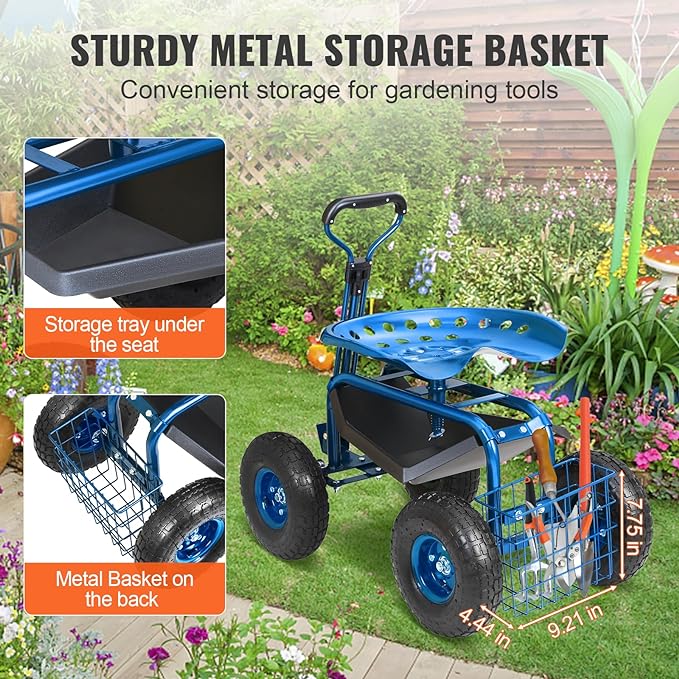 VEVOR Garden Cart Rolling Workseat - Image 3