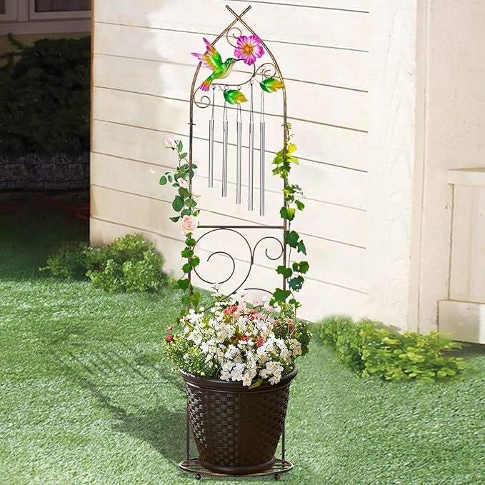 Plant Stands with Garden Trellis, 48” Metal Standing Wind Chimes Plant Pot - Image 6