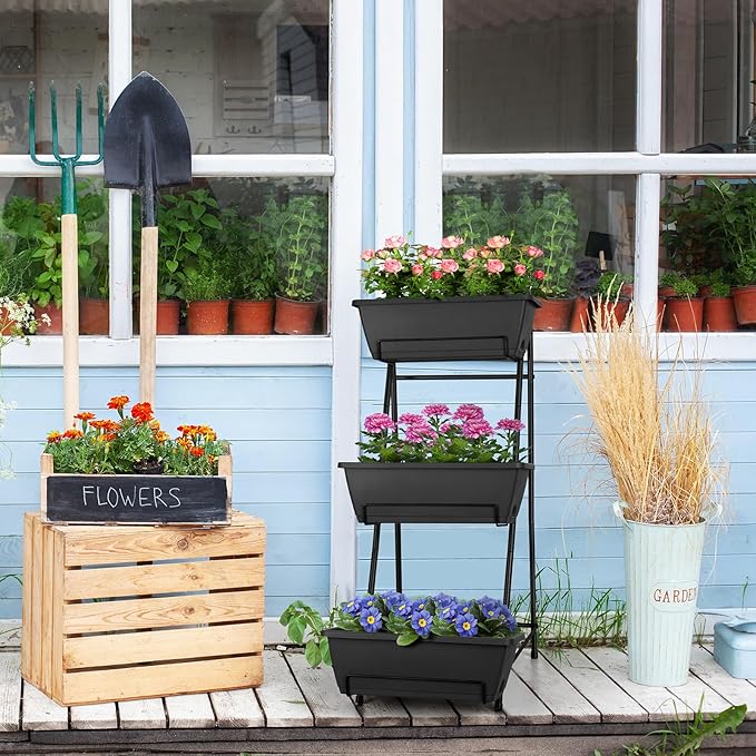 3 Tier Vertical Garden Planter Small Raised Garden Bed Freestanding Plastic - Image 5