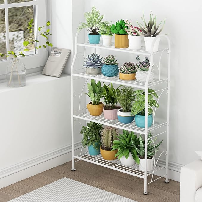 SORCEDAS Plant Stand Indoor Outdoor Plant Shelf 4 Tier Metal Corner Flower - Image 3