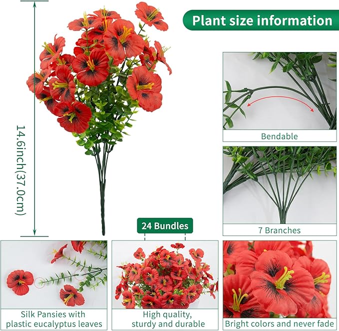24 Bundles Artificial Pansy Flowers - Image 3