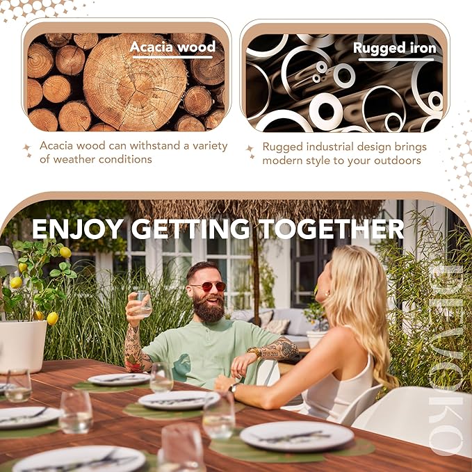 Devoko Home Acacia Wood Dining Table 6-Person Indoor Outdoor Table - Image 7