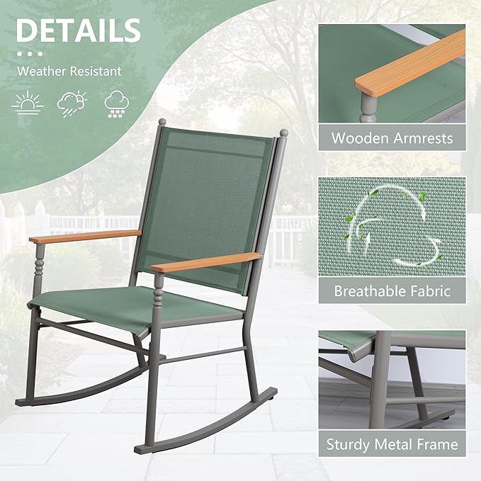 Shintenchi 2 Pcs Outdoor Rocking Chairs Set, Upgraded High Back Patio Rocking - Image 4