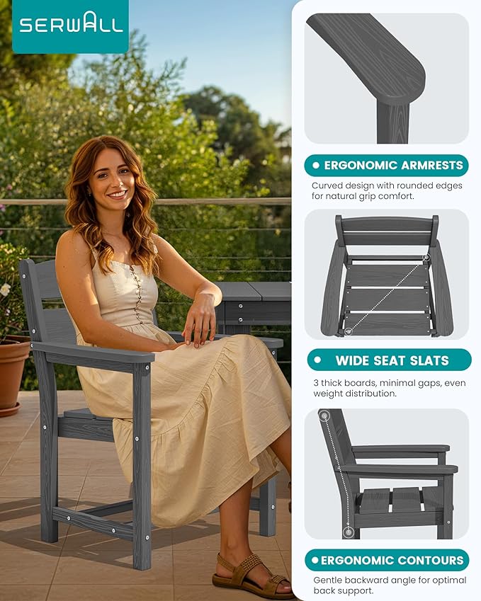 SERWALL Outdoor Dining Table Set, 67‘’ HDPE Patio Dining Set - Image 4