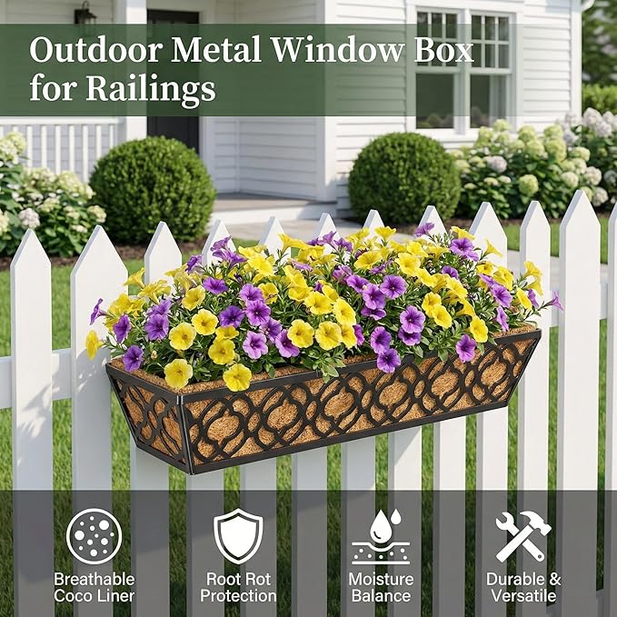 HFHOME 4 Pcs 30" Window Box Deck Railing Planter - Image 5