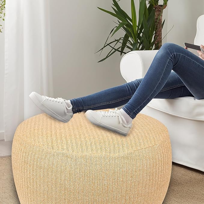Woven Inflatable Ottoman, Fade-Resistant D31”x H14” Outdoor Indoor Pouf Patio - Image 7