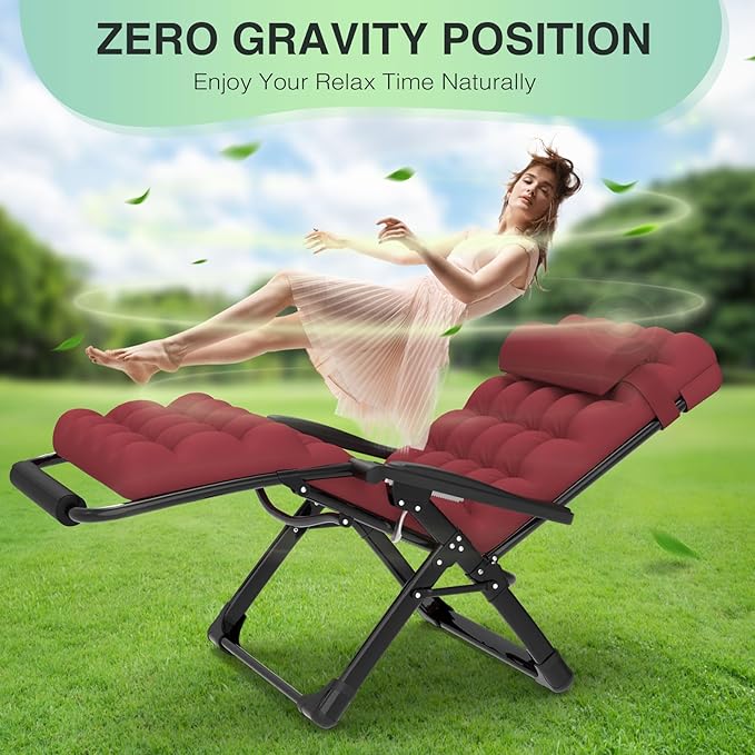 Suteck Oversized Zero Gravity Chair, 33In XXL Lounge Chair w/Removable - Image 6