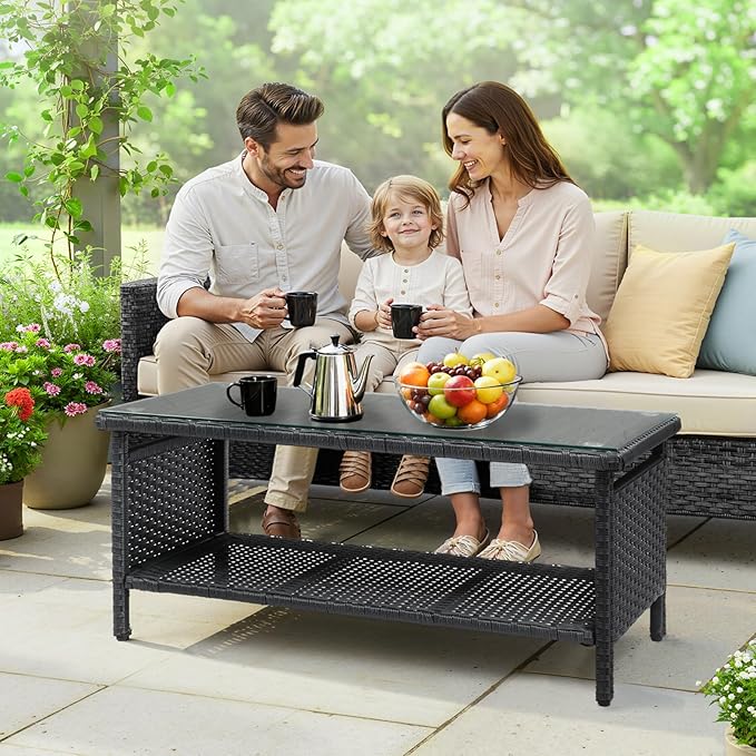 VINGLI Outdoor Wicker CoffeeTable Patio Coffee Tables - Image 5