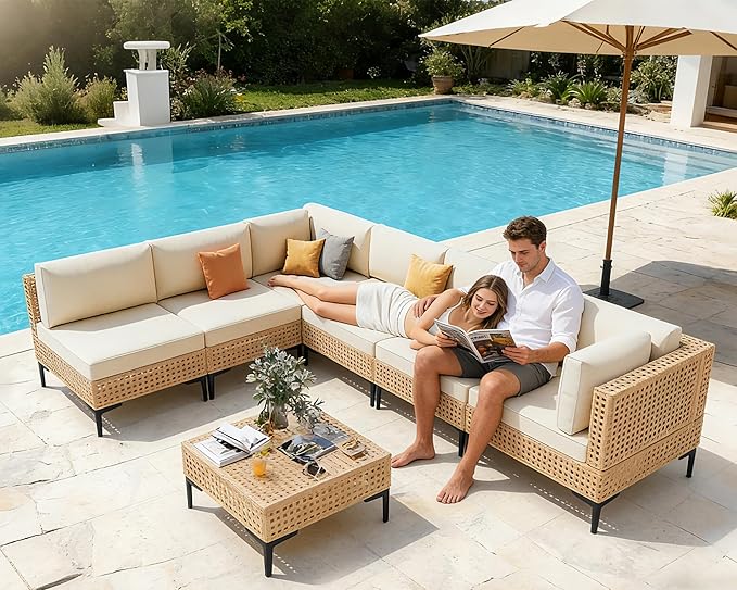 ABCASA Patio Furniture Set, Boho Patio Conversation Set Sectional Sofa - Image 3