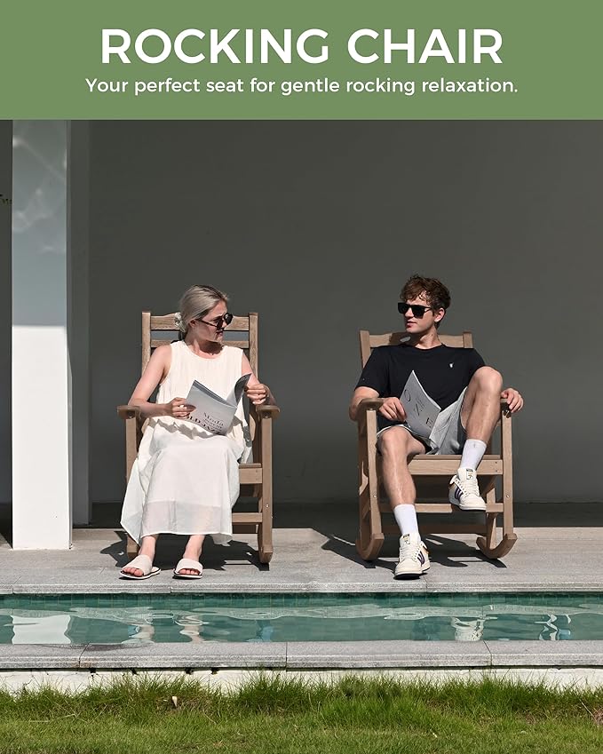 Oversized Outdoor Rocking Chairs Set of 4, High Back Porch Rocker Chair - Image 7