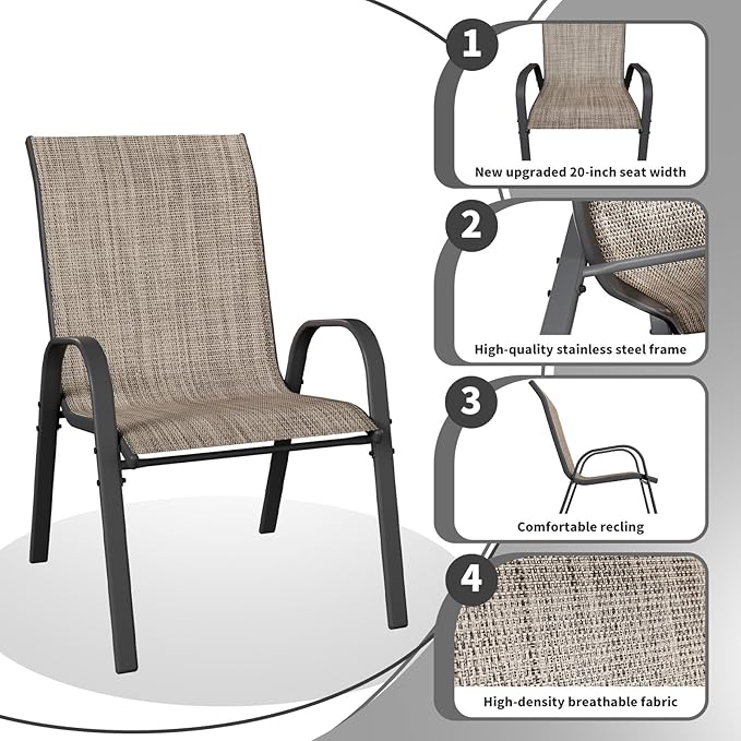 Patio Dining Chairs Set of 2, Outdoor Stackable Dining Chairs High Back - Image 4