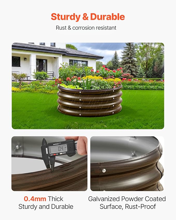 VEVOR 3 Pcs 2x2x1ft Round Galvanized Raised Garden Bed Kit, Outdoor Metal - Image 3