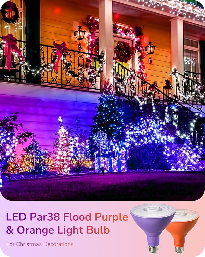 EDISHINE PAR38 Purple & Orange LED Flood Light Bulbs Outdoor, Dimmable LED - Image 3
