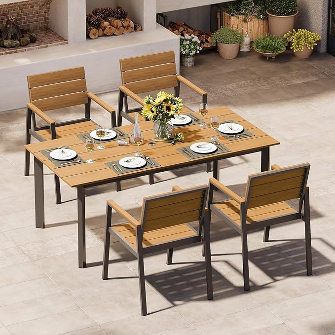 Outdoor Dining Set for 4, Aluminum Patio Table and Chairs Set by Oasbira