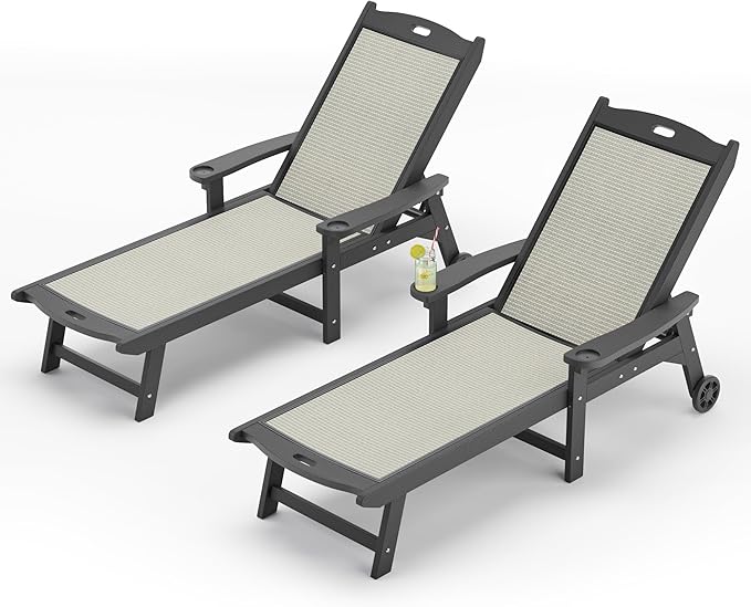 LUE BONA Chaise Lounge Chair Outdoor, HDPS and HDPE Wicker Material, Patio by LUEBONA
