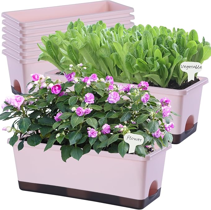 Window Box Planter 8 Pcs, 17 Inches Rectangle Flower Pots by Oliz