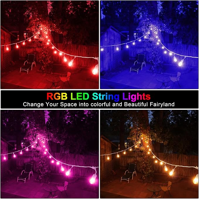Mlambert 96Ft Outdoor Patio Lights, RGB Cafe String Lights - Image 6
