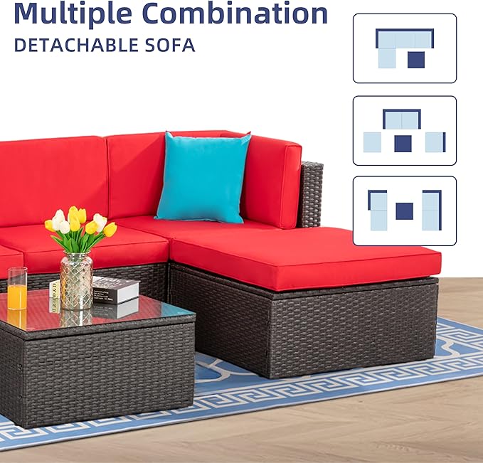 Vongrasig 5 Pieces Small Patio Furniture Sets, All-Weather Outdoor Sectional - Image 3