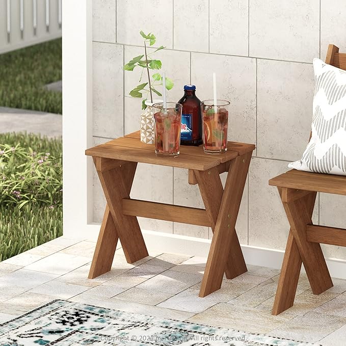 Furinno Tioman Outdoor Side Table Flower Stand, Dark Red Meranti Hardwood - Image 2