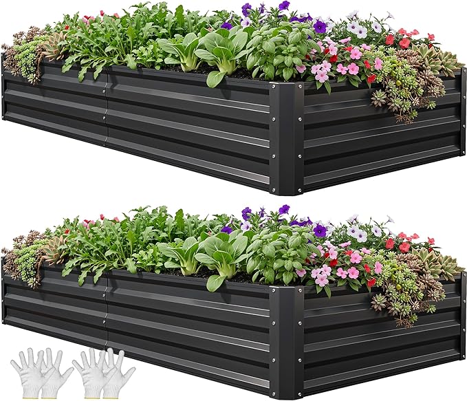 YITAHOME 6x3x1ft 2pcs Large Raised Garden Bed Kit, Galvanized Metal Planter Box by YITAHOME