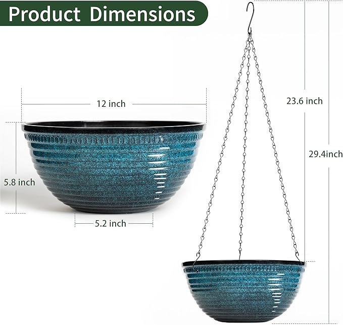 12 inch Hanging Planters for Indoor Outdoor Plants, 2 Pack Large Hanging Flower - Image 2