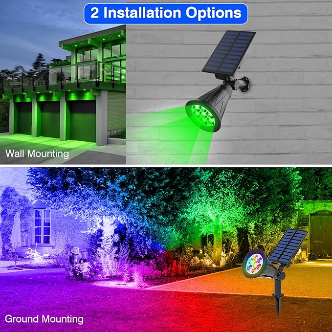 T-SUN Solar Spotlights, Color Changing 7 LED Waterproof Solar Garden Lights - Image 4