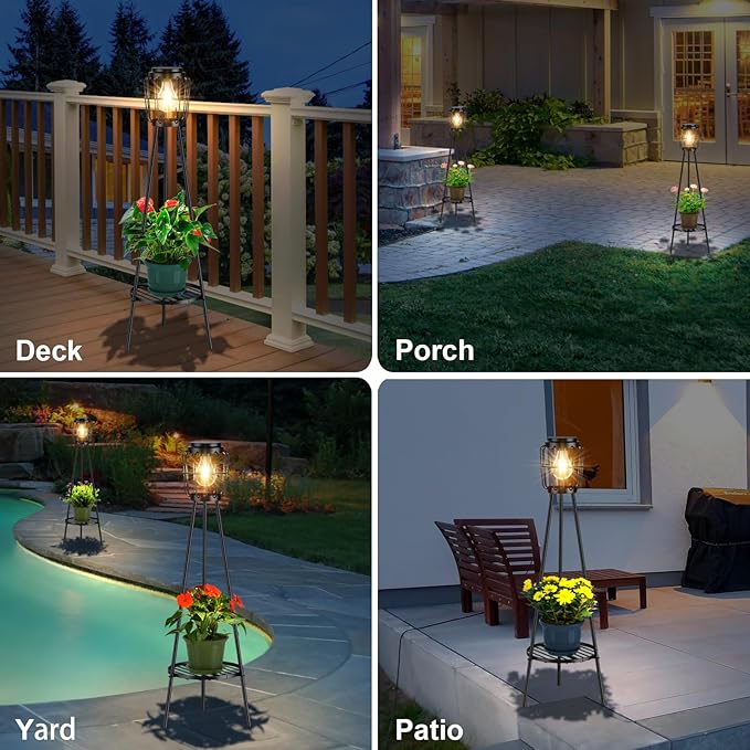 Solar Lights with Plant Stand, Outdoor Floor Lamp, Waterproof Solar LED Edison - Image 3