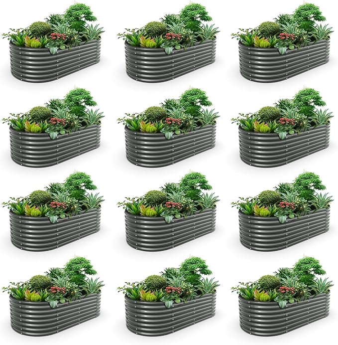 A ANLEOLIFE 12-Set 8X4X2 ft Galvanized Raised Garden Bed Kit, Oval Metal Deep by AAnleolife