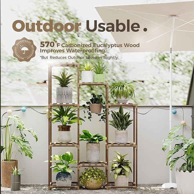 Bamworld Plant Stand Indoor Hanging Plants Shelf 7 Pots Tall Ladder Plant - Image 3