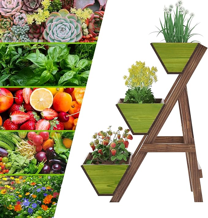 3-Tiers Wooden Raised Garden Bed Tiered Planter Box Flower Pots Vertical Garden - Image 4